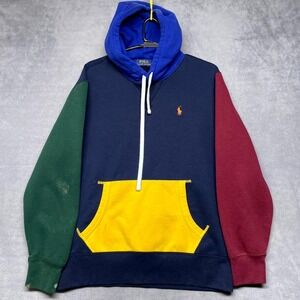 Polo Ralph Lauren Hoodie Mens Medium Multicolor Colorblock Logo Fleece Lined